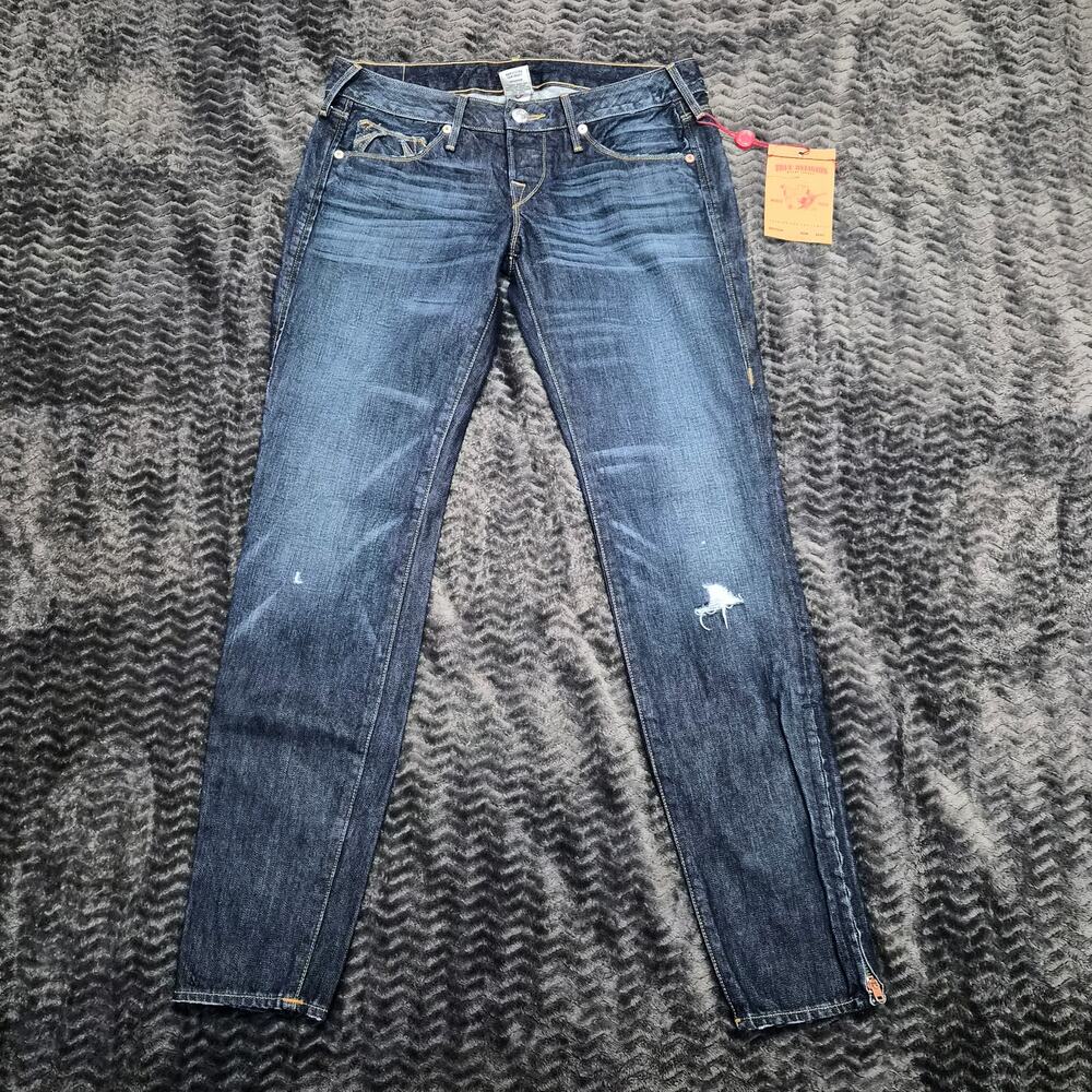 True Religion Gwen Womens Skinny Jeans 29 NWT Made USA Zip Ankle Distressed